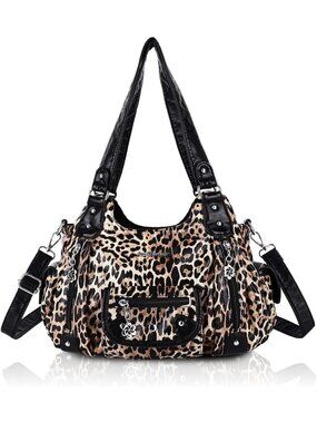 Brown/Black Soft PU Leather Shoulder Bag - Stylish Crossbody Purse for Women